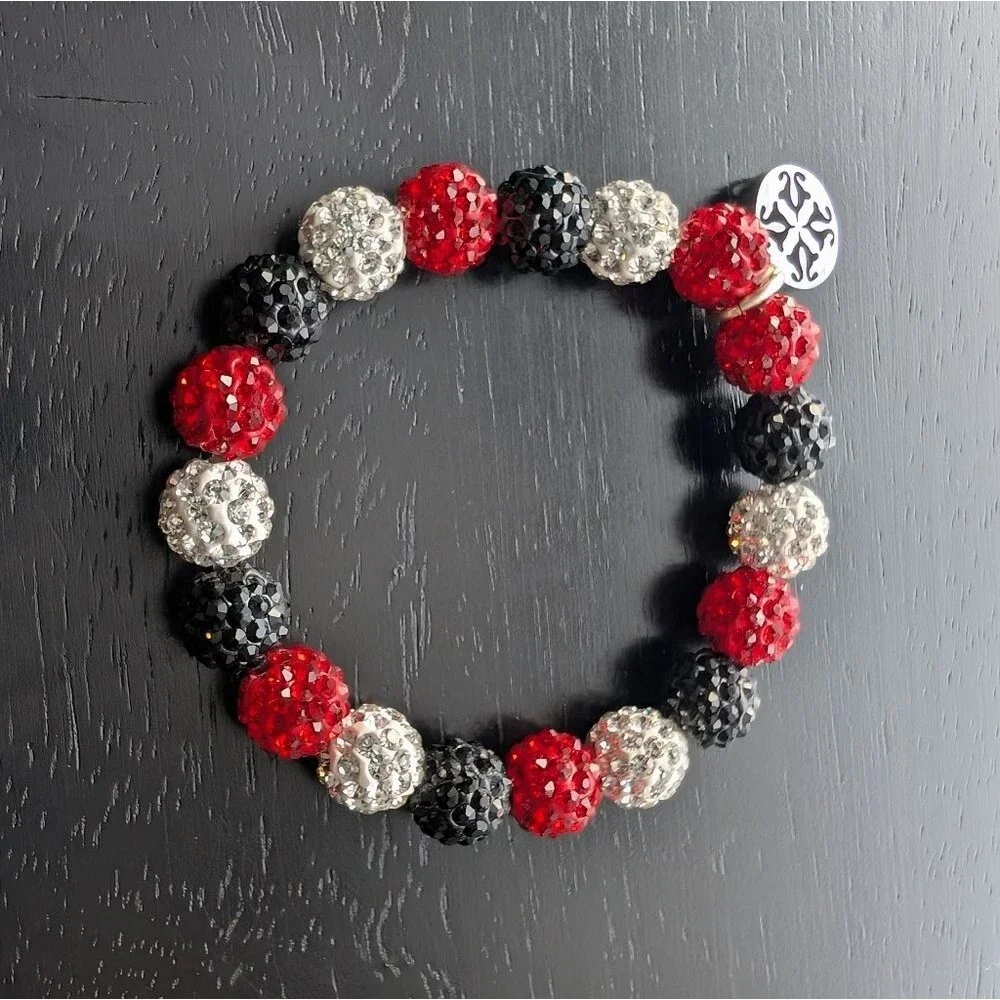 Rustic Cuff Red, Black, and Silver Beaded Bracelets Set Lot Of 3